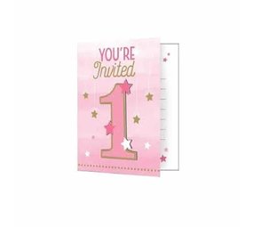 Tuf-Tuf Einladungskarten zum 1. Geburtstag für Mädchen mit dem Motto „Twinkle Little Star“ (8 Stück)