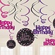 Decoratie swirl Happy Birthday Sparkling zwart-roze Decoratie swirl Happy Birthday Sparkling zwart-roze