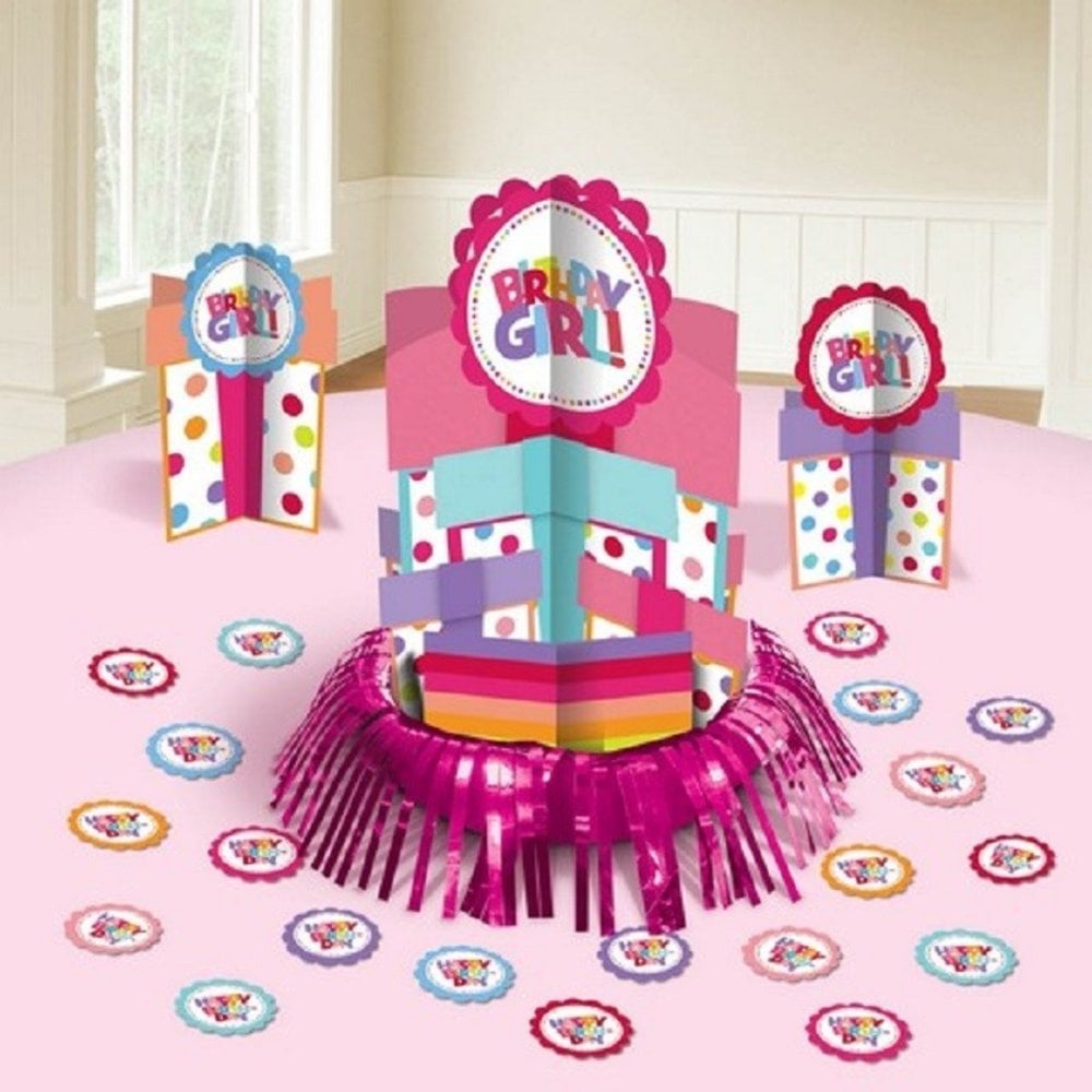 Birthday Girl Table Decoration 3 Pieces with Confetti