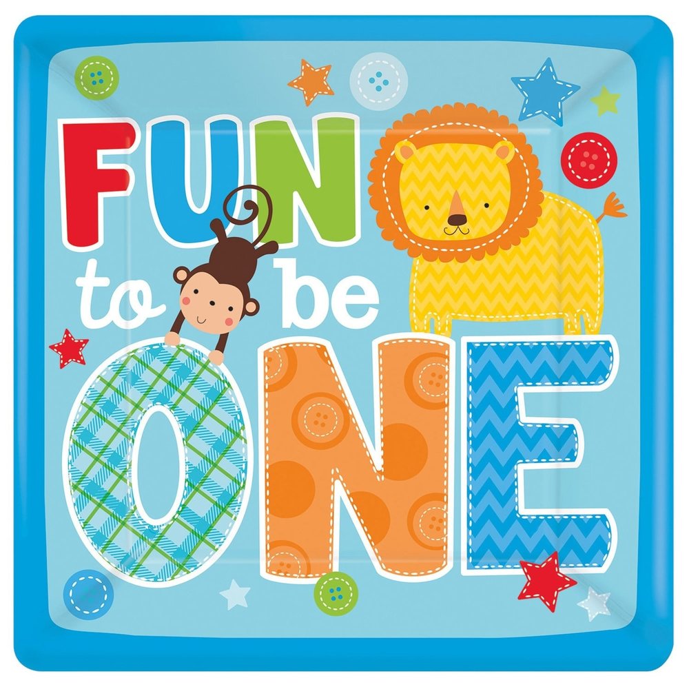 Amscan Assiettes Safari Fun to be One bleues 26 cm | 8 pièces