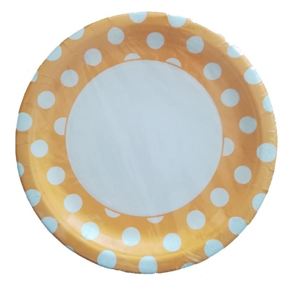Yellow plate with white dots 23cm | 8 pieces