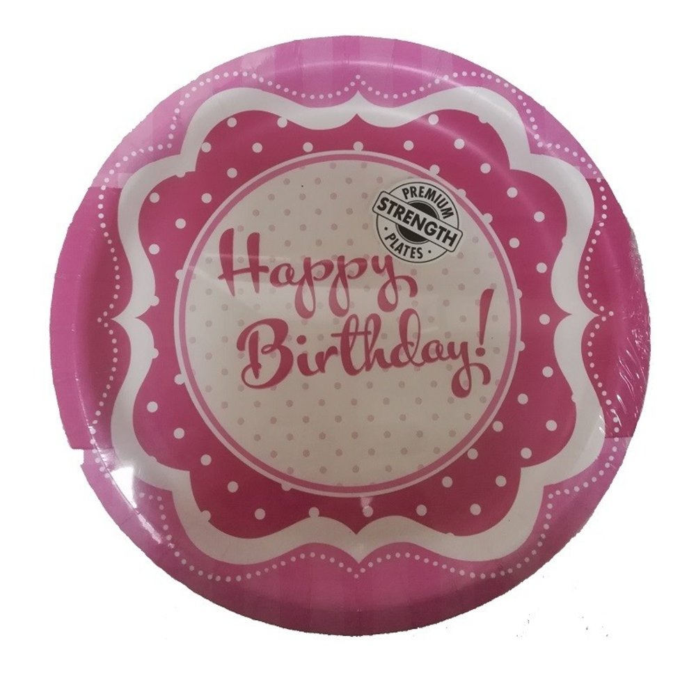 Bord Happy Birthday pink 23cm | 8 stuks Bord Happy Birthday pink 23cm | 8 stuks