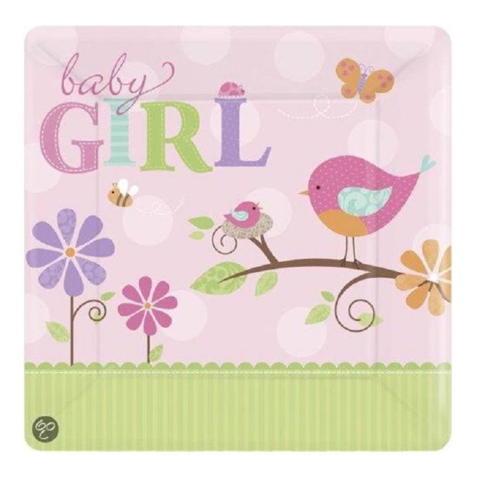 Bord tweet baby girl  26cm | 8 stuks Bord tweet baby girl  26cm | 8 stuks