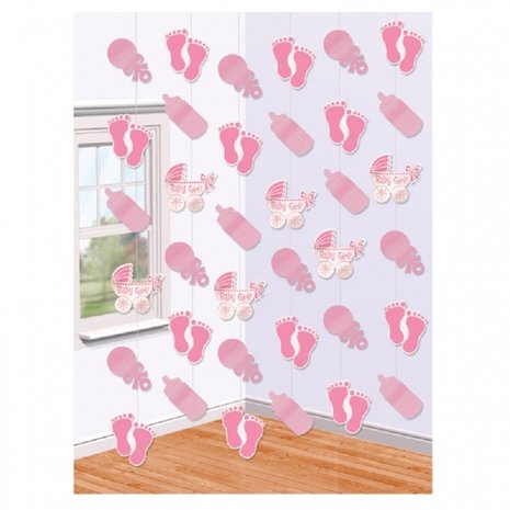 Amscan Hangdecoratie baby girl | 6 stuks Amscan Hangdecoratie baby girl | 6 stuks