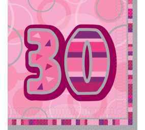 Unique Party Glitz 30 Years Pink Napkins 33x33cm | 16 pieces