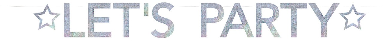 Guirlande de lettres « Faisons la fête » argentée holographique | 2 mètres