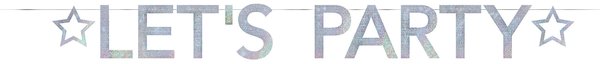 Letter garland "Let's Party" holographic silver | 2 meters