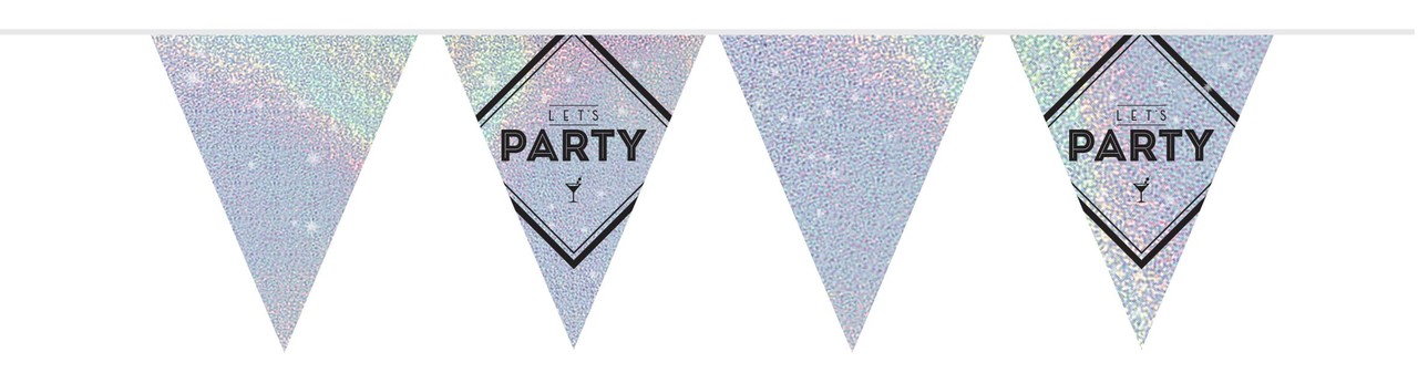 "Let's Party" holographic silver bunting | 10 meters
