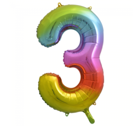 Godan Regenboog Folie Ballon cijfer 3 | 86cm Godan Regenboog Folie Ballon cijfer 3 | 86cm