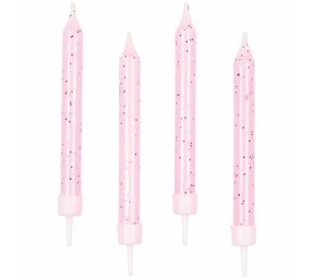 Bougies à gâteau rose clair pailletées | 12 pièces
