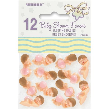 Unique Party Cadeau de naissance pour baby shower : bébé endormi rose de 3 cm | 12 pièces