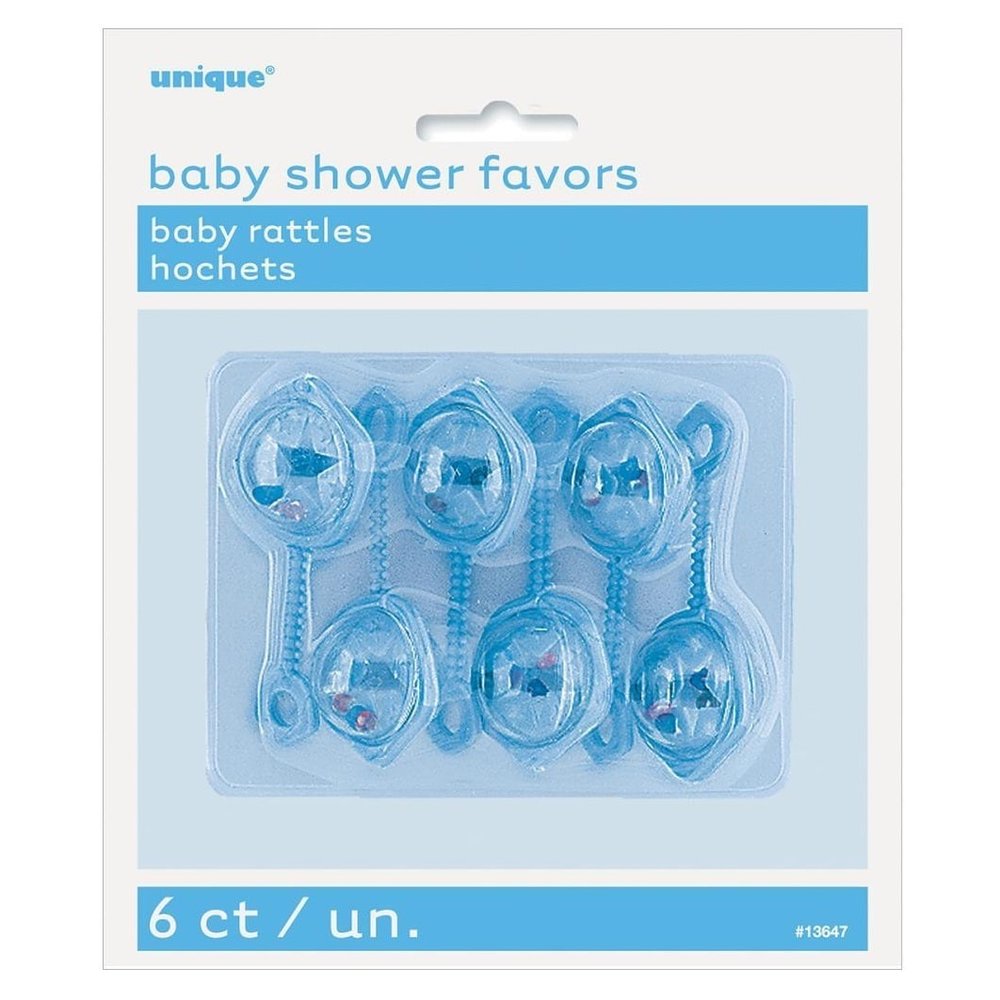 Unique Party Hochets bleus pour bébé 3x6cm | 6 pièces