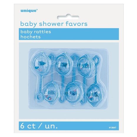 Unique Party Blue Baby Rattles 3x6cm | 6 pieces