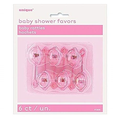 Unique Party Roze Baby Rammelaars 3x6cm | 6 stuks Unique Party Roze Baby Rammelaars 3x6cm | 6 stuks