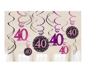 Riethmüller Decoration Swirls 40 Years Sparkling Pink | 12 pieces