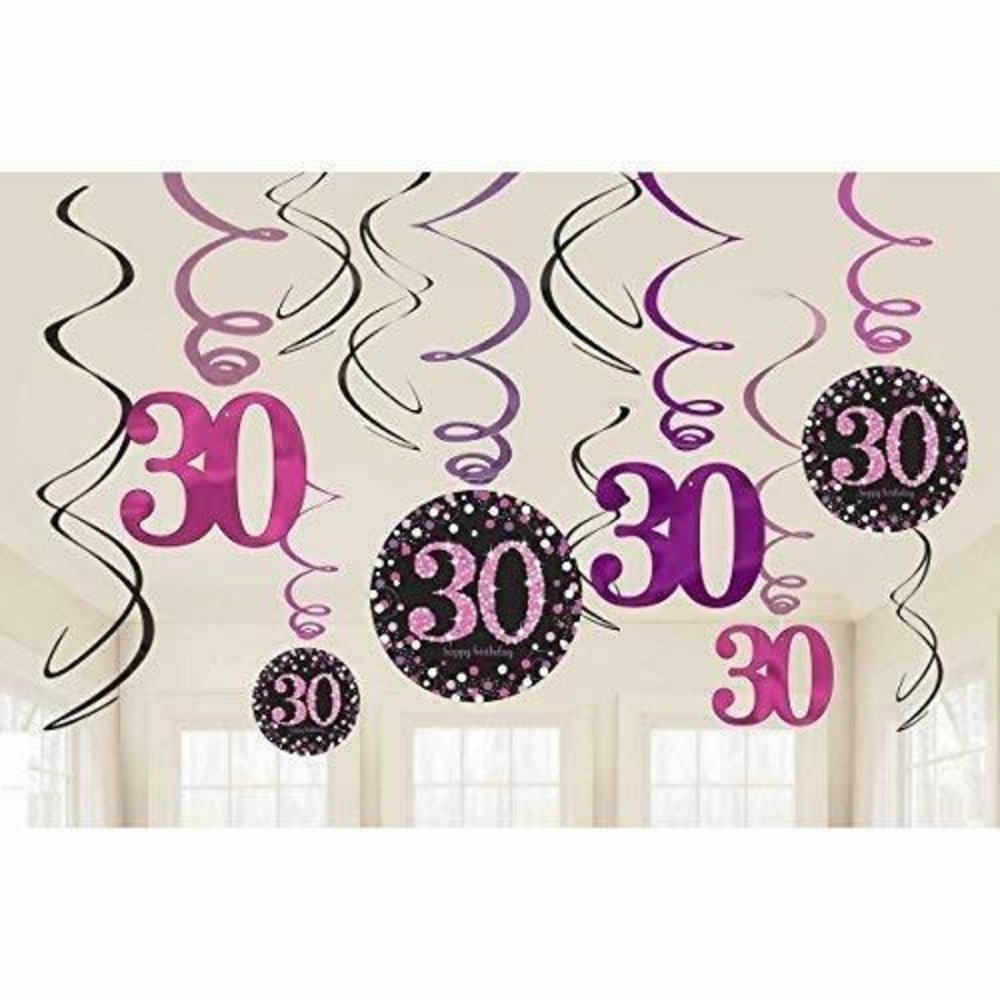 Riethmüller Décorations tourbillonnantes 30 ans Rose scintillant | 12 pièces