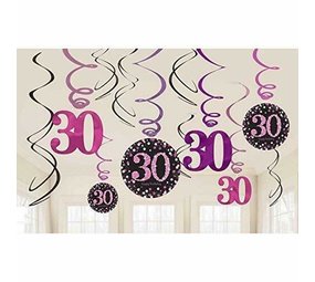 Riethmüller Decoration Swirls 30 Years Sparkling Pink | 12 pieces