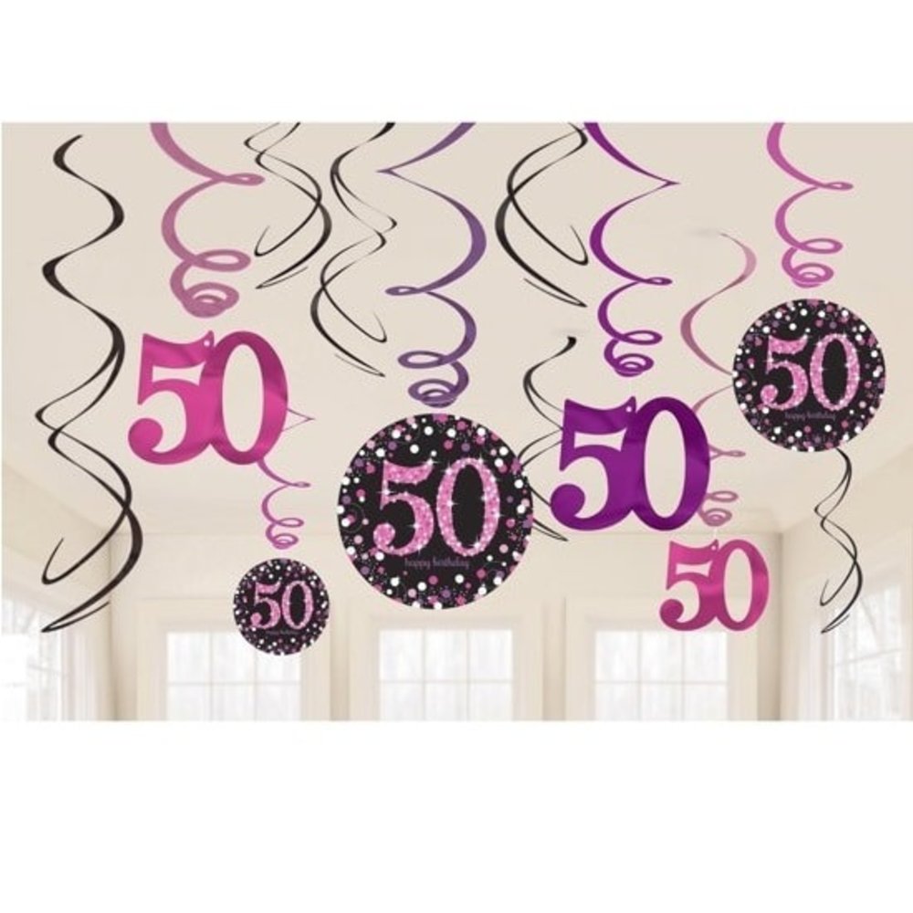 Riethmüller Decoration Swirls 50 Years Sparkling Pink | 12 pieces