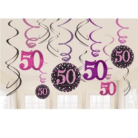 Riethmüller Decoration Swirls 50 Years Sparkling Pink | 12 pieces
