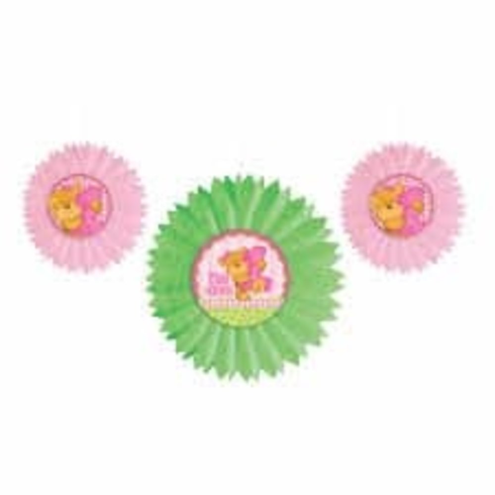 Amscan Décoration d'ours rose pour 1er anniversaire en éventail | 3 pièces
