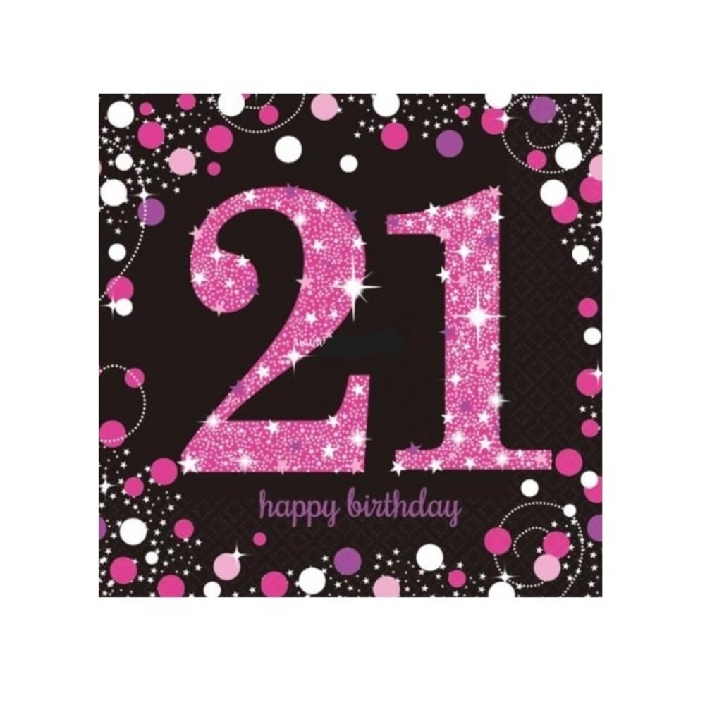 Amscan Servietten „21 Years Sparkling Pink“ 33 x 33 cm | 16 Stück