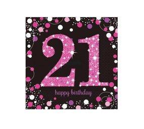 Amscan Napkins 21 Years Sparkling Pink 33x33cm | 16 pieces