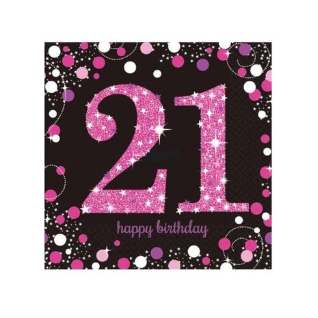 Amscan Napkins 21 Years Sparkling Pink 33x33cm | 16 pieces