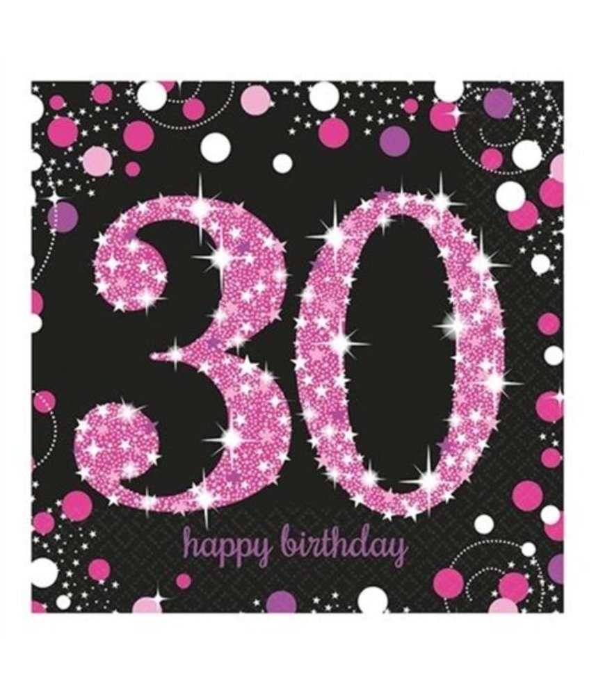 Amscan Serviettes de table rose pailleté pour 30e anniversaire, 33 x 33 cm | 16 pièces