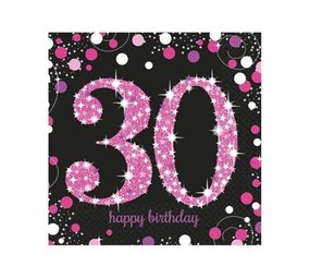 Amscan Servietten zum 30. Geburtstag, Glitzerrosa, 33 x 33 cm | 16 Stück