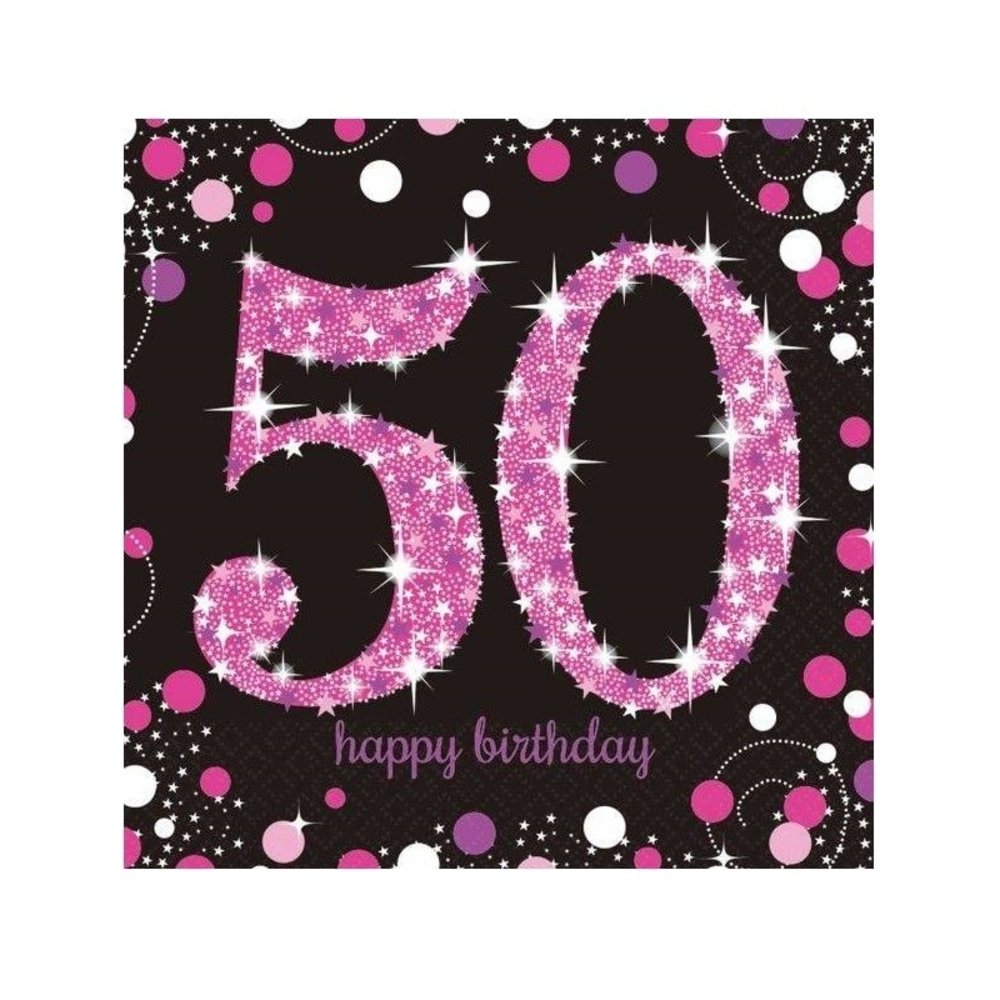 Riethmüller Serviettes de table rose pailleté pour 50e anniversaire 33 x 33 cm | 16 pièces