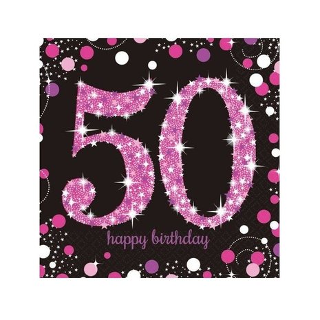 Riethmüller Serviettes de table rose pailleté pour 50e anniversaire 33 x 33 cm | 16 pièces