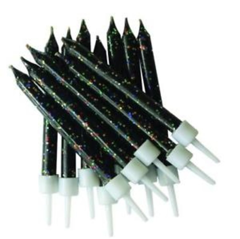 Taartkaarsjes glitter zwart | 12 stuks Taartkaarsjes glitter zwart | 12 stuks