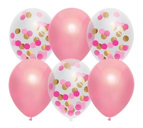 Haza - Witbaard Ballon roze mix met confetti | 6 stuks Haza - Witbaard Ballon roze mix met confetti | 6 stuks