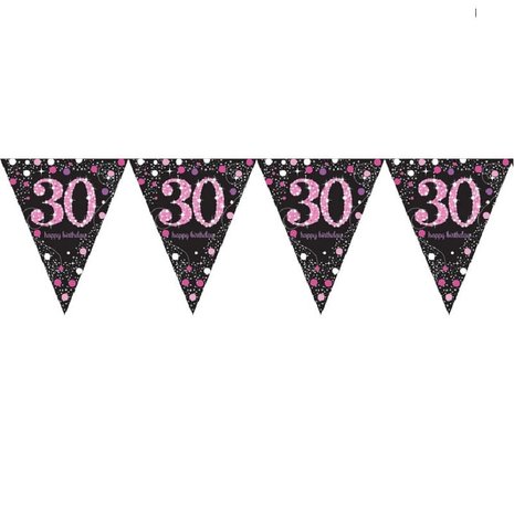 Amscan Vlaggen Slinger 30 Sparkling Zwart-Roze 4 mtr | per stuk Amscan Vlaggen Slinger 30 Sparkling Zwart-Roze 4 mtr | per stuk