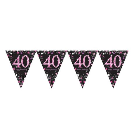 Amscan Flaggengirlande 40 Glitzernd Schwarz-Rosa 4 m | pro Stück