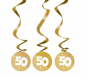 Décoration ronde dorée en spirale avec 50 ans, 3 pièces
