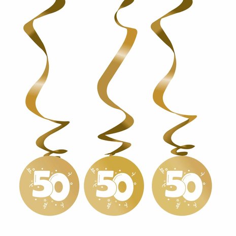 Décoration ronde dorée en spirale avec 50 ans, 3 pièces