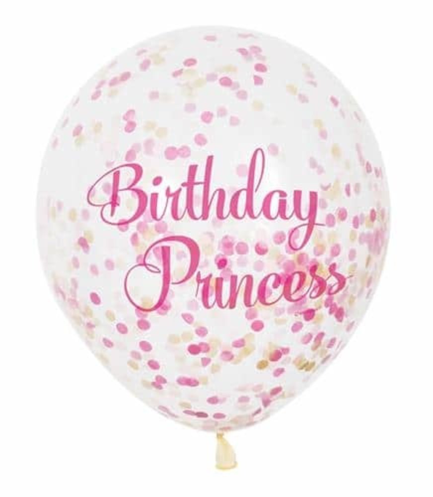 Ballon Princesse Anniversaire avec confettis (6 pièces)