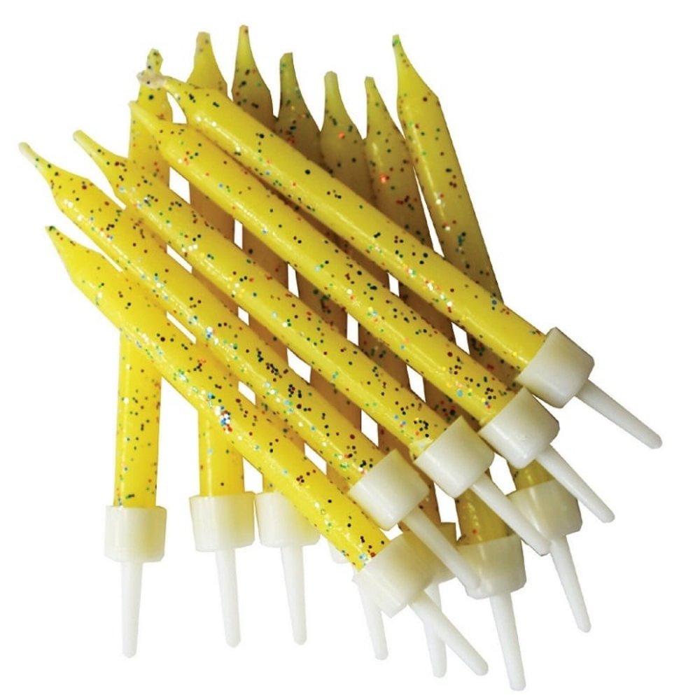Bougies à gâteau jaune pailletées 6 cm | 12 pièces