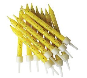 Taartkaarsjes glitter geel 6cm | 12 stuks Taartkaarsjes glitter geel 6cm | 12 stuks