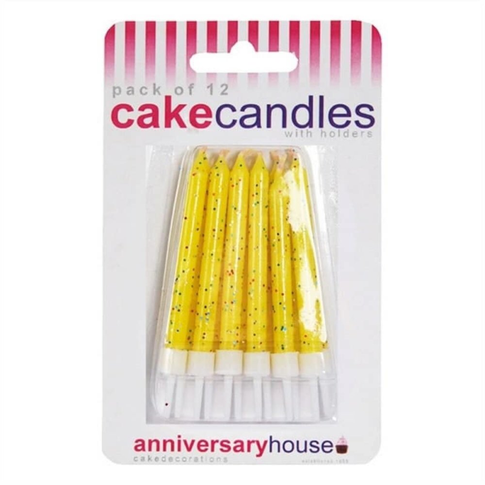 Yellow glitter cake candles 6cm | 12 pieces
