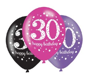Amscan Ballons rose pailleté pour 30e anniversaire, 27,5 cm | 6 pièces