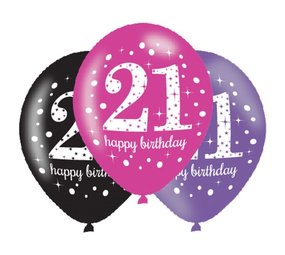 Amscan 21st Birthday Balloons Sparkling Pink 27.5cm | 6 pieces