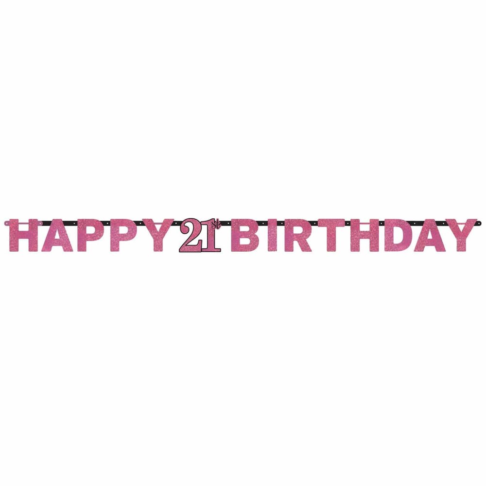 Amscan Letterslinger Happy 21 Birthday Sparkling Pink 213x16cm | per stuk Amscan Letterslinger Happy 21 Birthday Sparkling Pink 213x16cm | per stuk