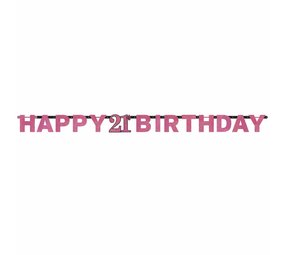 Amscan Letterslinger Happy 21 Birthday Sparkling Pink 213x16cm | per stuk Amscan Letterslinger Happy 21 Birthday Sparkling Pink 213x16cm | per stuk