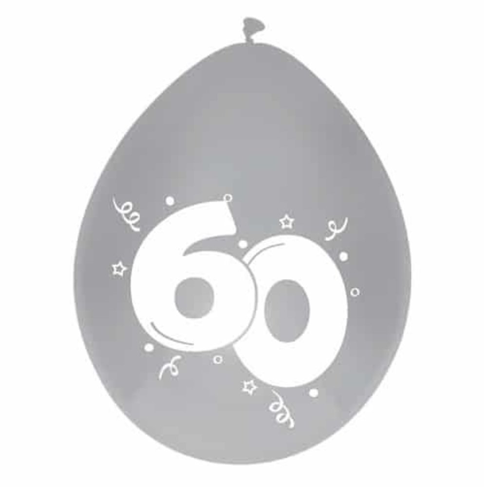 Ballon 60 jaar diamant zilver 6 stuks