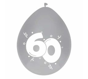 Ballon 60 jaar diamant zilver 6 stuks Ballon 60 jaar diamant zilver 6 stuks
