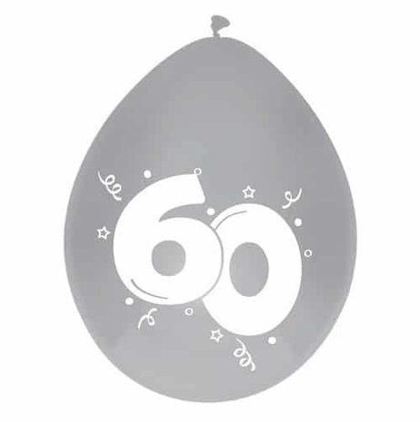 Ballon 60 jaar diamant zilver 6 stuks