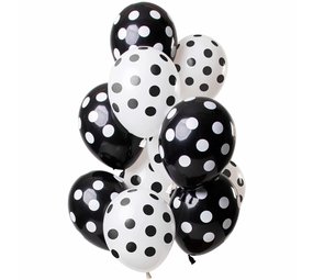 Folat Ballons noirs et blancs à pois 30 cm | 12 pièces