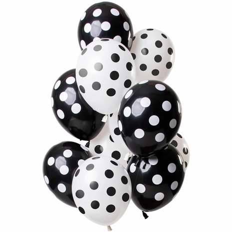 Folat Black and White Balloons with Dots 30cm | 12 pieces